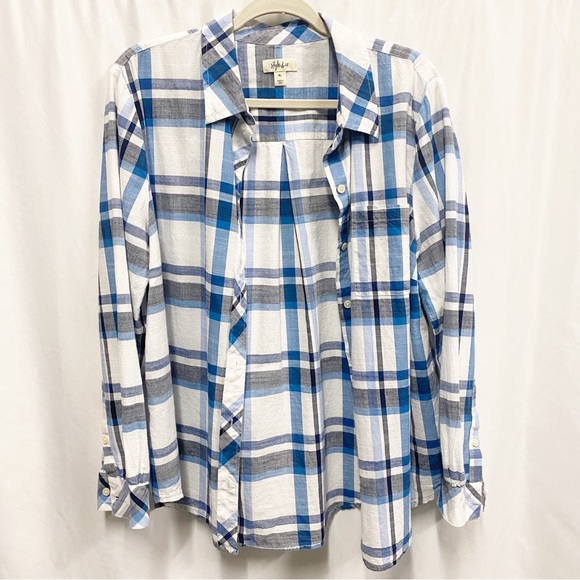 Style & Co. White & Blue Plaid Button Down Shirt - Picture 5 of 10
